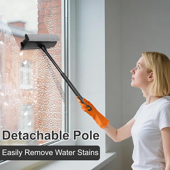8.5" Window Squeegee for Home or Car, 2-in-1 Auto Window Cleaner with Sponge Car Windshield Squeegee for Gas Station, Shower, Glass & Outdoor