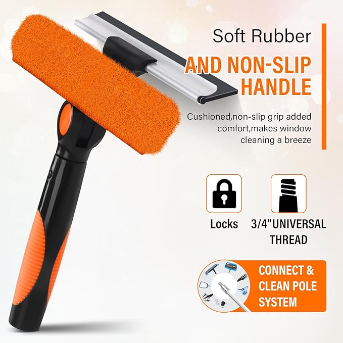 Window Squeegee Professional,2-in-1 Window Cleaning Squeegee Kit,Squeegees for Home Glass Doors,Car, Windows,Window Scrubber and Squeegee for Windows Cleaning