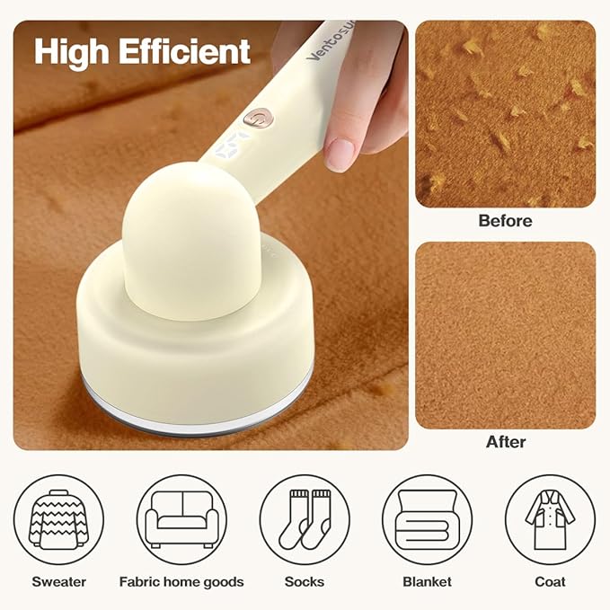 Fabric Shaver Lint Remover Rechargeable, Clothes Shaver Pill Remover with 6-Leaf Blades LED Digital Display 3-Gears Adjustable for Clothing Couch Furniture, Cream White