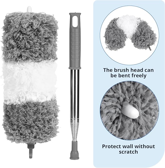 ZZ LAZYCOTTAGE Microfiber Feather Duster for High Reach, Lightweight Ceiling Fan Cleaner, 91.5" Telescopic Pole, Cobweb Duster with Extension Pole for Home & Car