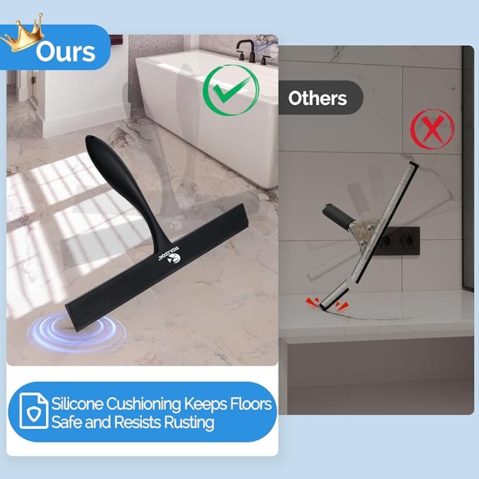 Shower Squeegee for Shower Doors with Bold Handle, 11" Anti-Rust Silicone Shower Squeegee for Shower Glass Door with Stainless Steel Inner Frame, Ergonomics All-Purpose Window Squeegee-Black