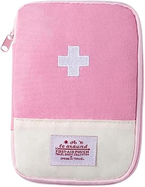 Pink First Aid Bag Empty, Empty First Aid Pouch, Mini Portable Medical Bag for Outdoor Camping Hiking Traveling Emergenc
