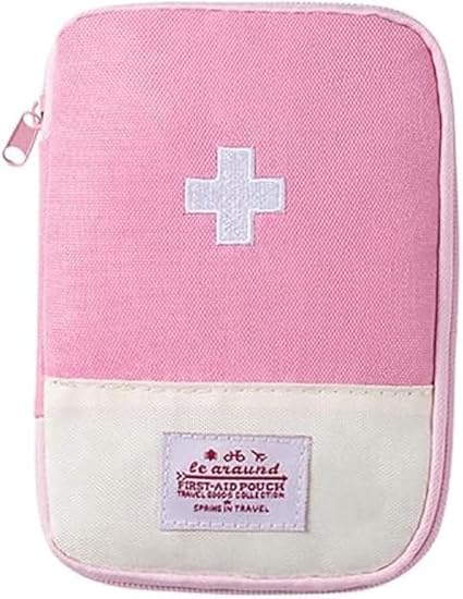 Pink First Aid Bag Empty, Empty First Aid Pouch, Mini Portable Medical Bag for Outdoor Camping Hiking Traveling Emergenc