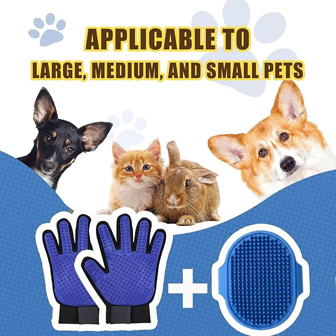 NVNAN Cat & Dog Grooming Gloves - Dog Shampoo Brush & Deshedding Brush for Shedding, Gentle Pet Hair Remover & Massage Gloves for Cats, Dogs, All Fur Types (1 Brush +1 Pair Gloves)