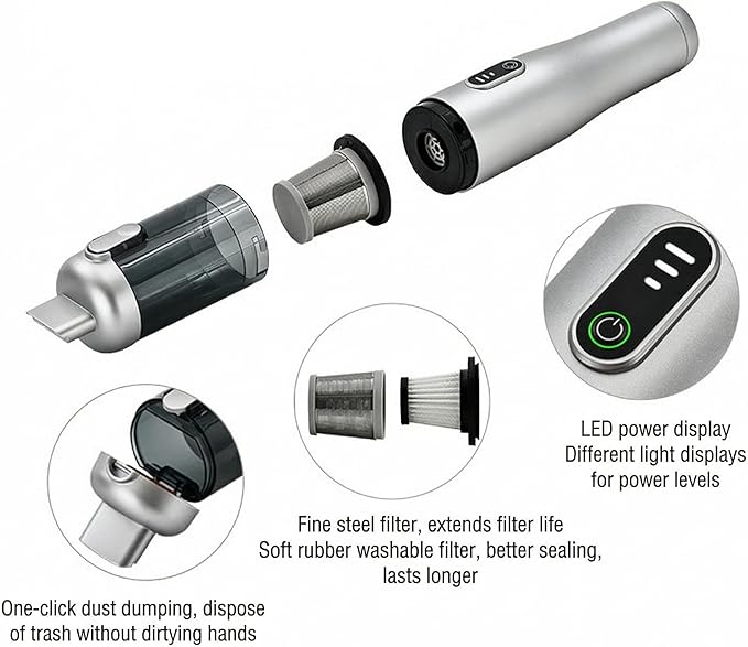AUTOPALS Cordless Car Portable Vacuum Cleaner, 4 in 1 Suck, Blow, Inflate, Vacuum, 18000-20000Pa High Power, Type-C Charging, Battery Level Display, Multi-Nozzles for Car, Home & Pet Hair, Office