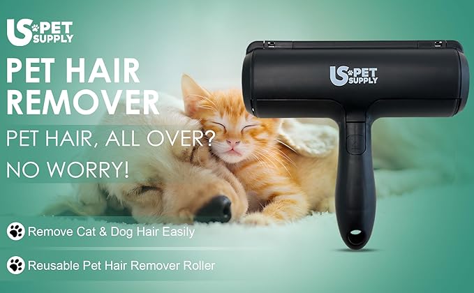 Pet Hair Remover Roller-Reusable, Self Cleaning Lint Roller for Pet Hair Removal on Furniture, Carpets, Clothes & Car Seats-Dog & Cat Hair Remover No Sticky Tapes (Black)