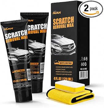NUAN Scratch Remover for Vehicles 2Pack | Car Scratch Removal Wax Kit Includes Wiping Sponge, Cloth, and Car Scratch Repair Wax for Light Scratches, Scuffs, Swirl Marks for Dark Color Car - Cleanova