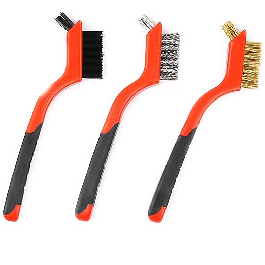 XDMTWLKJ Small Wire Brushes Set for Cleaning Rust Removal in Holes, 3pcs Brass/Stainless Steel/Nylon Brushes