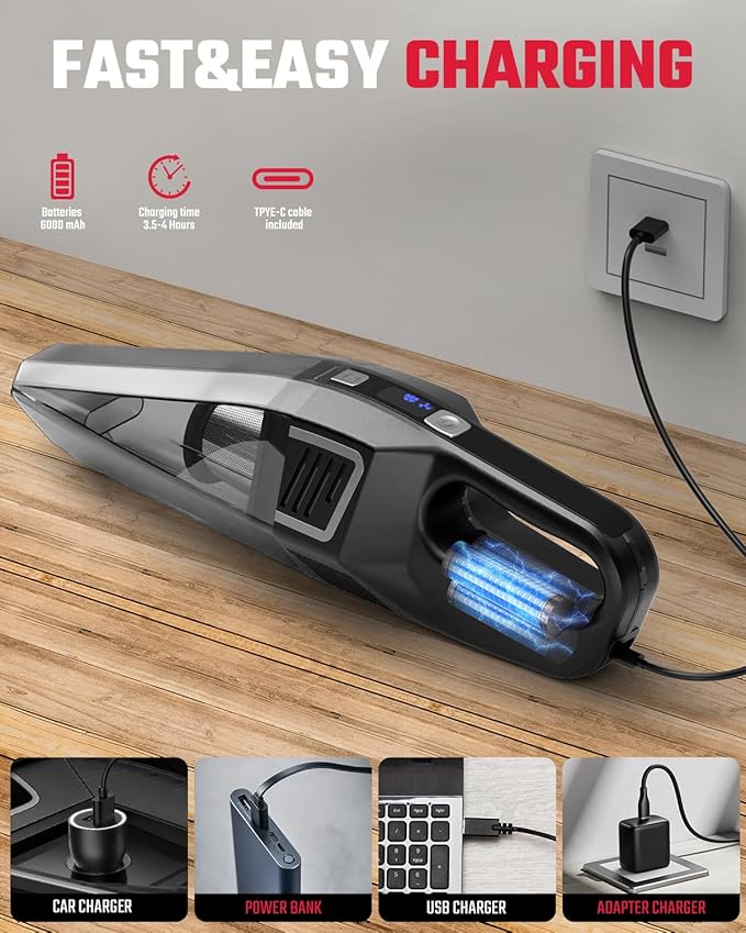 Handheld Vacuum Cordless, 9000PA Strong Suction, 2 Suction Modes, Fast Type-C Charging, Lightweight, Portable Car Vacuum Cleaner for Home Pet Office.