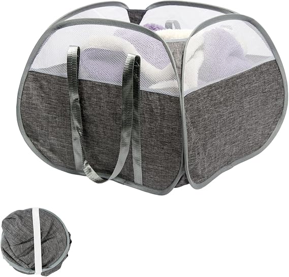 Collapsible Laundry Basket, 90L Tear Proof Mesh Pop-up Hamper