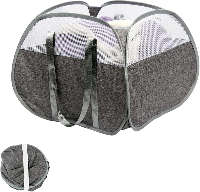 Collapsible Laundry Basket, 90L Tear Proof Mesh Pop-up Hamper