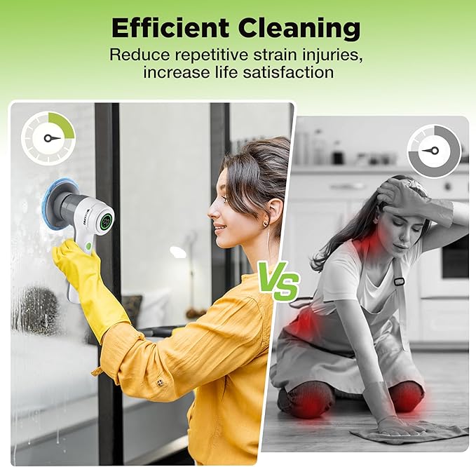 WORKPRO 8V Electric Spin Scrubber, 3-Speed Adjustable Shower Scrubber with 6 Replaceable Brush Heads, IPX6 Waterproof Electric Scrubber for Cleaning Bathroom, Kitchen Sinks, and Windows