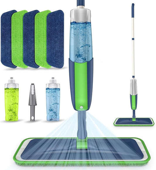 Spray Wet Mops for Hardwood Floor Cleaning: MEXERRIS Floor Mop with 5 Washable Pads for Swiffer Powermop & 2 Refillable Bottles - Home Commercial Dust Dry Mops for Wood Laminate Vinyl Tiles Ceramic