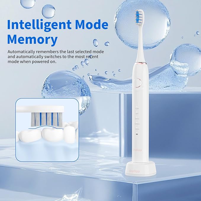 Sonic Electric Toothbrush - 40,000 VPM Power Toothbrush with 5 Modes, Smart Timer & Mode Memory, IPX7 Waterproof, 30 Days Battery Life with Inductive Charger, 8 Brush Head (White)