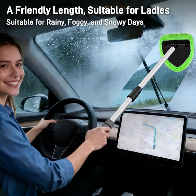XINDELL 24-inch Windshield Cleaner Tool – Upgrade Large Head Car Interior&Exterior Window Cleaning Kit with Extendable Handle & 4 Microfiber Pads, Auto Wiper Brush for Car, Trucks, SUVs, RVs & Home