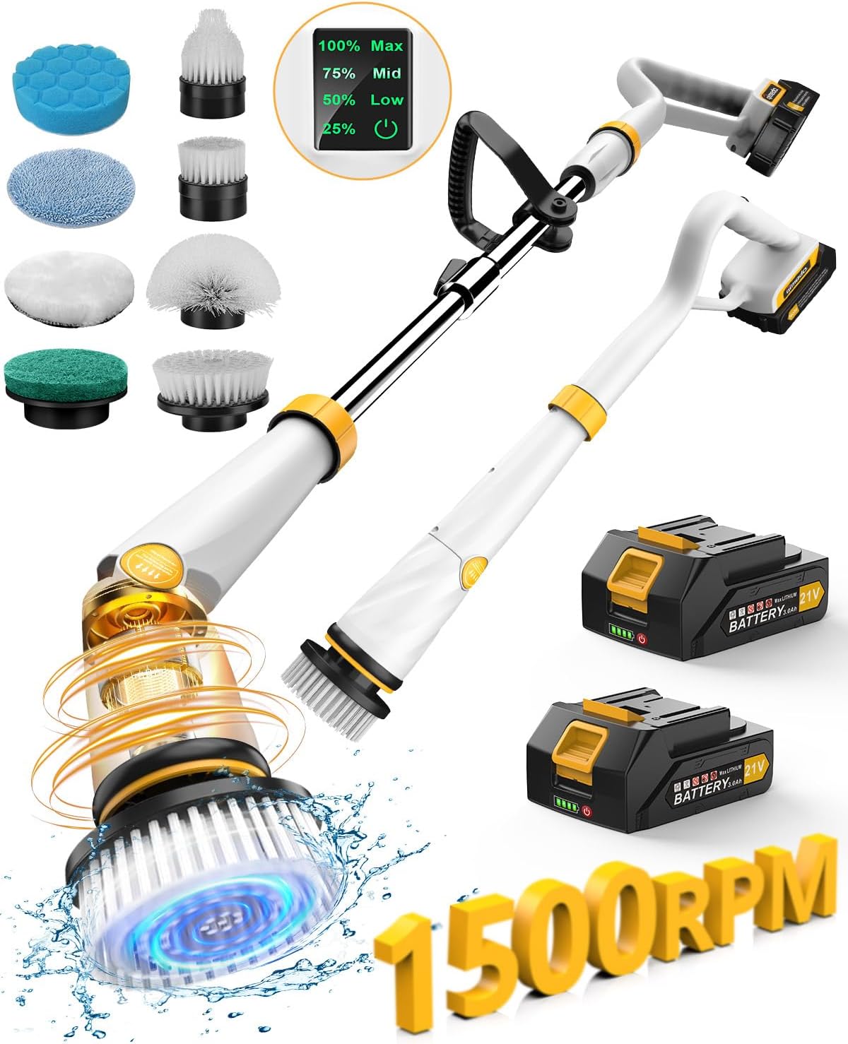 Electric Spin Scrubber Q2, 4000mAh Battery, 1500RPM High Power
