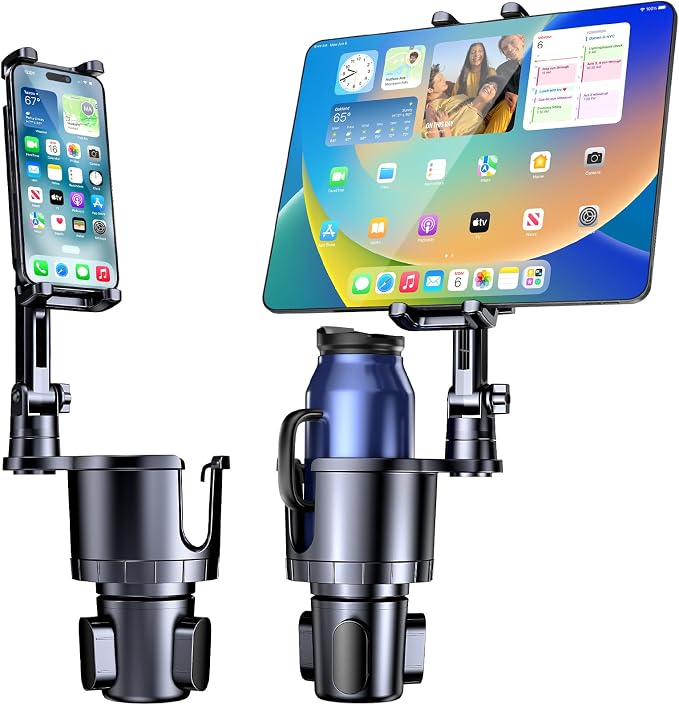 Cup Holder Phone Tablet Mount, 2 in 1 iPad Car Cup Holder with Expander Adjustable Arm for 4.7-10 inches Phone Tablet Mo