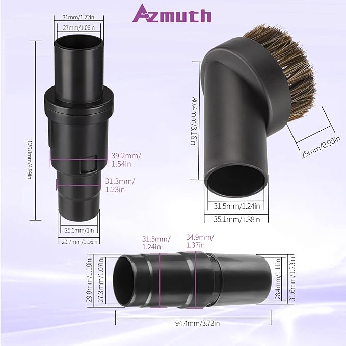 25mm Horse Hair Round Dust Brush, 1.25" Vacuum Brush Attachment with 2Vacuum Hose Adapter for Shark Vacuum Attachment and Most Household Vacuum Cleaners - 3 Pcs