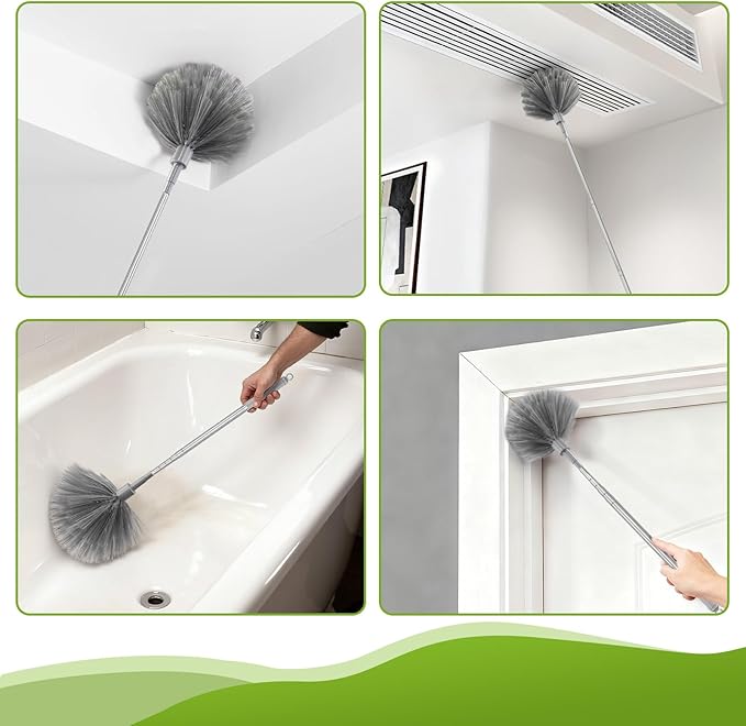 100-inch Duster with Extension Pole, 9-in-1 Cobweb Duster Kit Includes Spider Web Brush & Flat Gap Cleaner for High Ceiling, Fan, Under Appliances, Car, Home Deep Cleaning