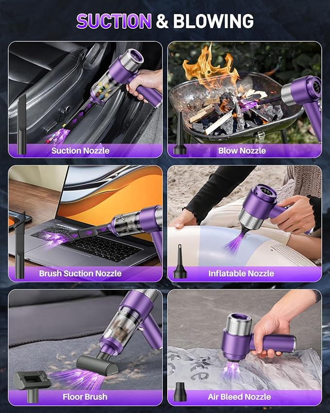 EYYA Handheld Car Vacuum Cleaner Cordless, 15000PA High Power Vacuum & Air Duster, 4-in-1 Portable Mini Vacuum with LED Light, Hand Held Vacuum Cleaner for Car Home Office