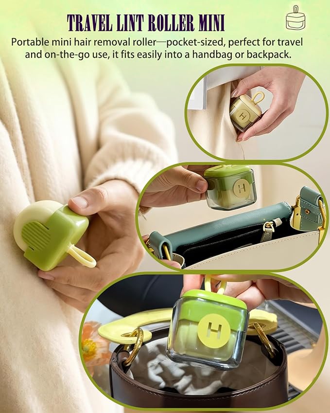 2Pcs Mini Lint Remover Roller, Reusable Lint Gel Roller, Washable Pet Dog Cat Hair Remover for Clothing, Pet Hair, Dust, Lint, Travel and Home Use(Green+Beige)