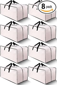 Cosy Family 8 Pack Heavy Duty Extra Large Moving Bags with Backpack Straps - Strong Handles & Zippers, Storage Totes For