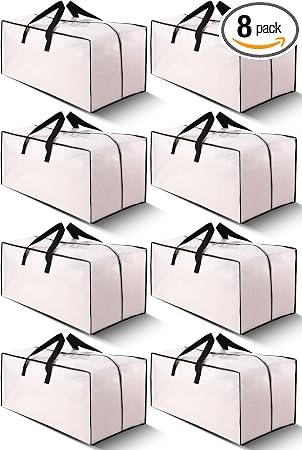 Cosy Family 8 Pack Heavy Duty Extra Large Moving Bags with Backpack Straps - Strong Handles & Zippers, Storage Totes For
