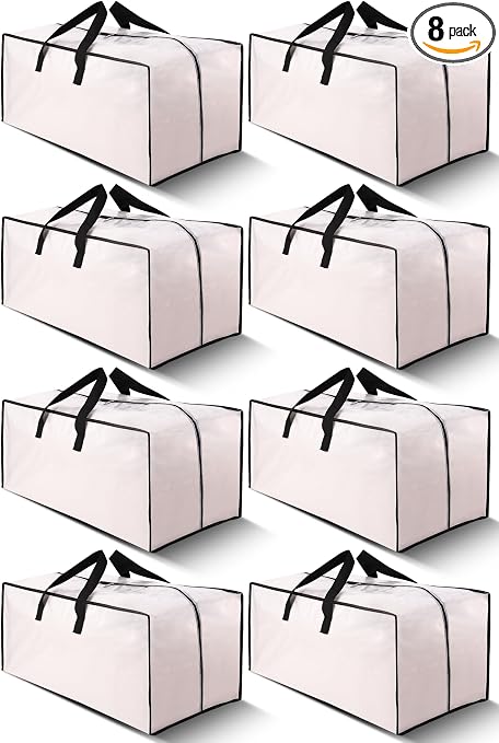 Cosy Family 8 Pack Heavy Duty Extra Large Moving Bags with Backpack Straps - Strong Handles & Zippers, Storage Totes For