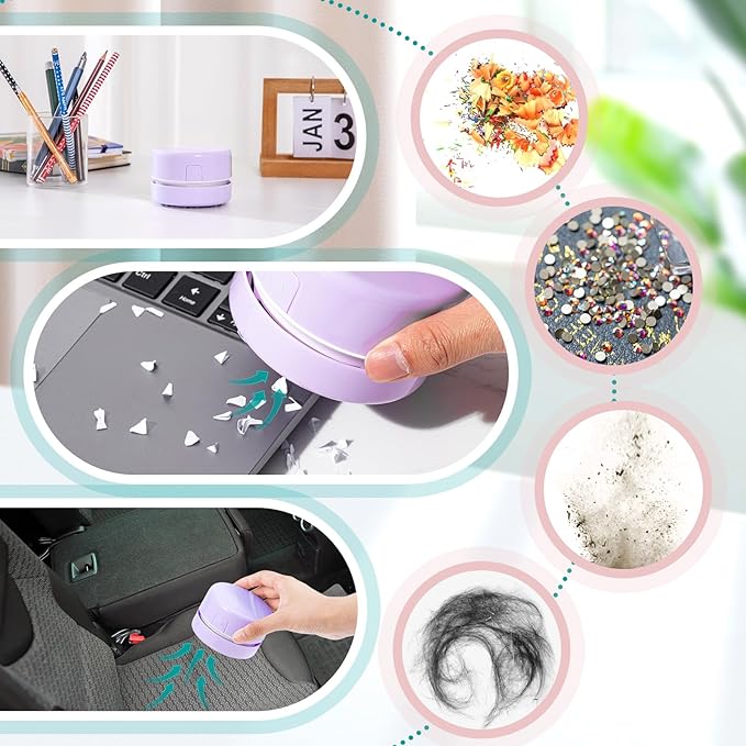 Honoson 2 Pcs Diamond Painting Tool Drill Quicker Picker for Spilled Diamonds 5d Painting Accessories Vacuum Cleaner Mini Table Desktop Sweeper Organizer Clean Art Beads Crumb(Light Purple)
