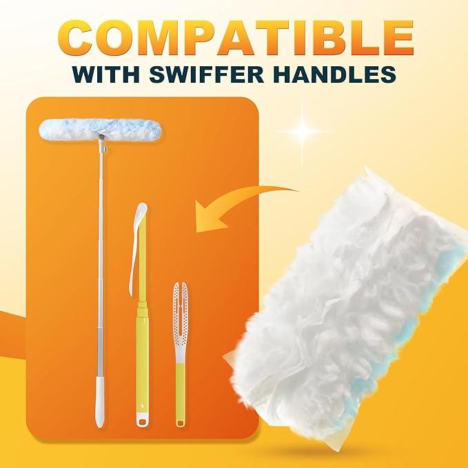 JOYMOOP Disposable Duster for Cleaning, with 2 Handles & 24 Ct Blue Heavy Duty Refills for Swiffer Feather Duster, Household Cleaning Tool for Electronics, Dusting Furniture, Blinds, Pet Hair