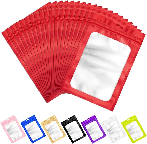 ANZNKU 100 Pcs Red Mylar Bags, Resealable Smell Proof Small Foil Pouches