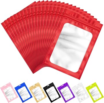 ANZNKU 100 Pcs Red Mylar Bags, Resealable Smell Proof Small Foil Pouches