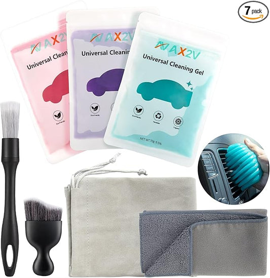 7Pcs Car Interior Detailing Cleaning Kit, Detailing Brush Set,Clean Gel, Wash Kit, Cleaning Tools for Car,Keyboard and Interior Cleaning