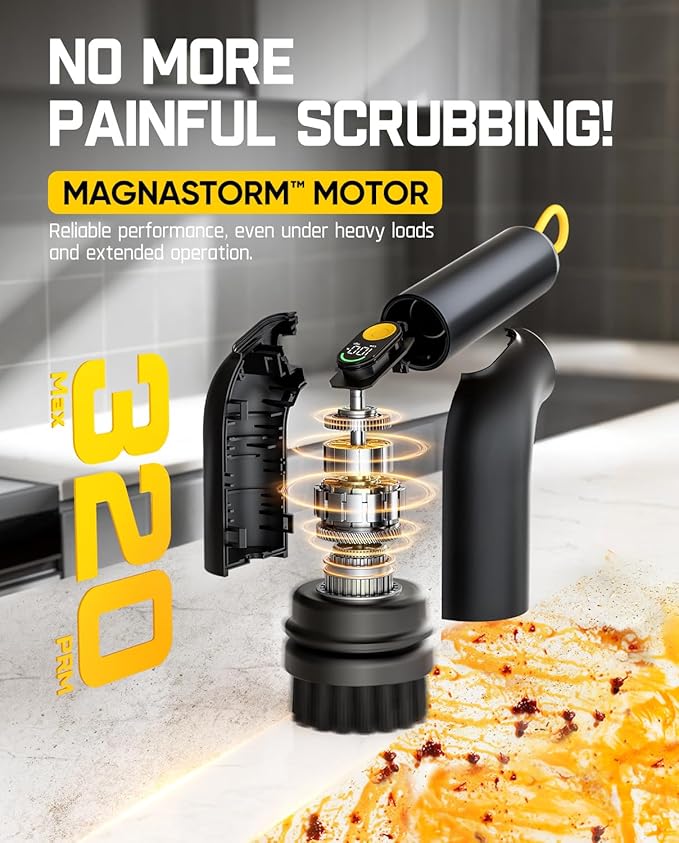 Fanttik G9 Handy Cordless Electric Spin Scrubber, MagnaStorm Motor, Dual-Speed, 5 Brush Heads, LED Display, IPX7 Waterproof, 2500mAh with Type-C Charging, for Kitchen, Sink, Tile, Stove