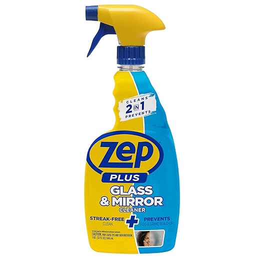 Zep Plus Glass & Mirror Foaming Cleaner 32 oz (2 Units) and a Blue Microfiber Rag ECBD025-2-Pack Ammonia-Free Anti-Fog Streak-Free Mirror and Glass Cleaning with a Reusable Rag