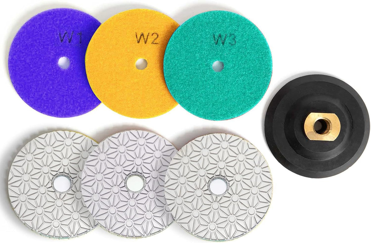 4" Diamond Polishing Pads 3 Step High Efficiency Abrasive Disc for Granite Marble Concrete Flexible Grinding Rubber Backing Pad Included