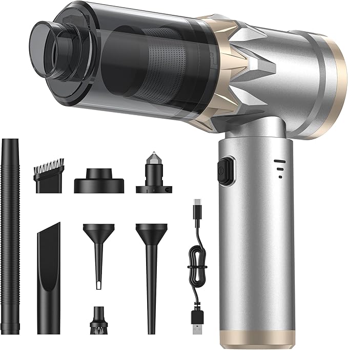 Car Vacuum Cleaner,Handheld Vacuum,15000PA High Power,3 Speed Portable Rechargeable Vacuum Cleaner with Brushless Motor,Cordless Small Vacuum for Car & Air Blower & Pump Silver