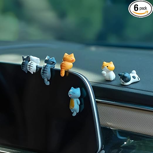 6 Pcs Cute Cat Car Accessories Funny Resin Cat Figurines