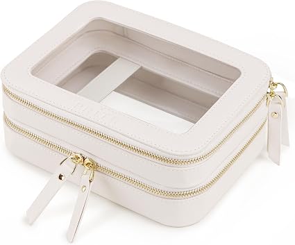 Prite Double Layer Clear Makeup Bag Travel Cosmetic Organizer for Women