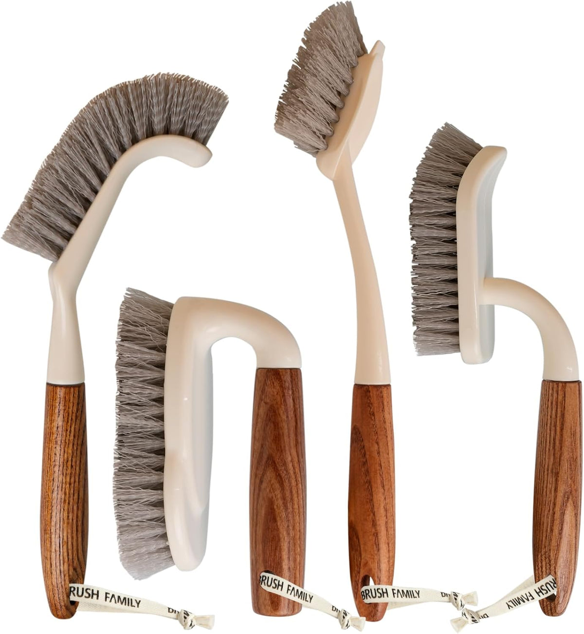 4-Pack Heavy Duty Scrub Brushes Set with Wooden Handles