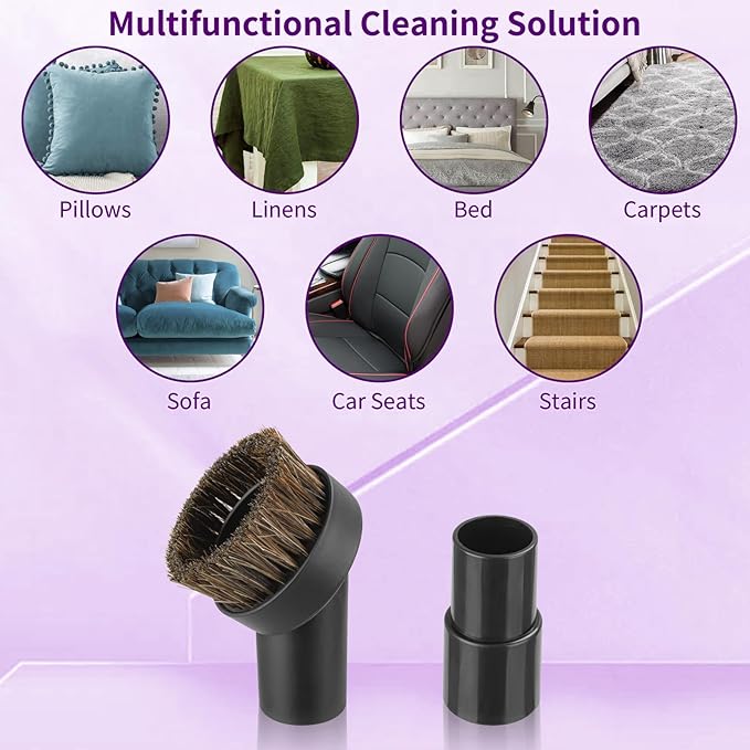 Vacuum Attachments & Brushes, Horsehair Round Brush with 1-1/4 to 1-3/8 Inch Vacuum Hose Adapter, Vacuum Brush Attachment for Shark and Shop Vac Attachments and Most Household Vacuum Cleaners