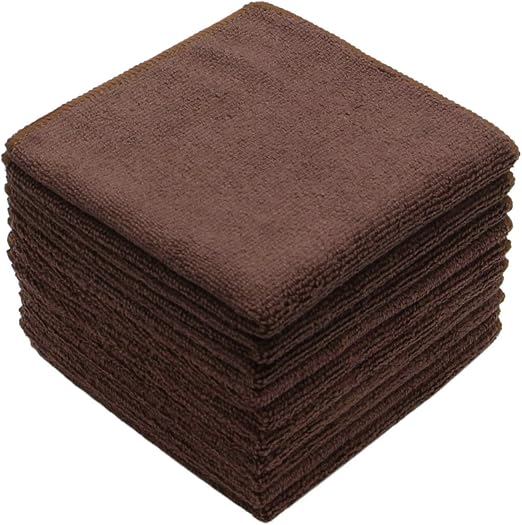 Microfiber Cleaning Cloth, Washcloths, 12x12 inch, 10 Pack, Brown