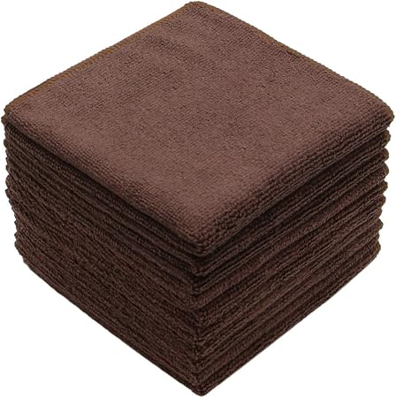 Microfiber Cleaning Cloth, Washcloths, 12x12 inch, 10 Pack, Brown