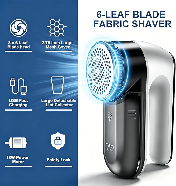 Fabric Shaver, Lint Shaver, Lint Remover Rechargeable Sweater Defuzzer Sweater Shavers to Remove Pilling for Clothes, Couch, Furniture, Fuzz Remover (6 Leaf Blade, 2 Extra Blades)