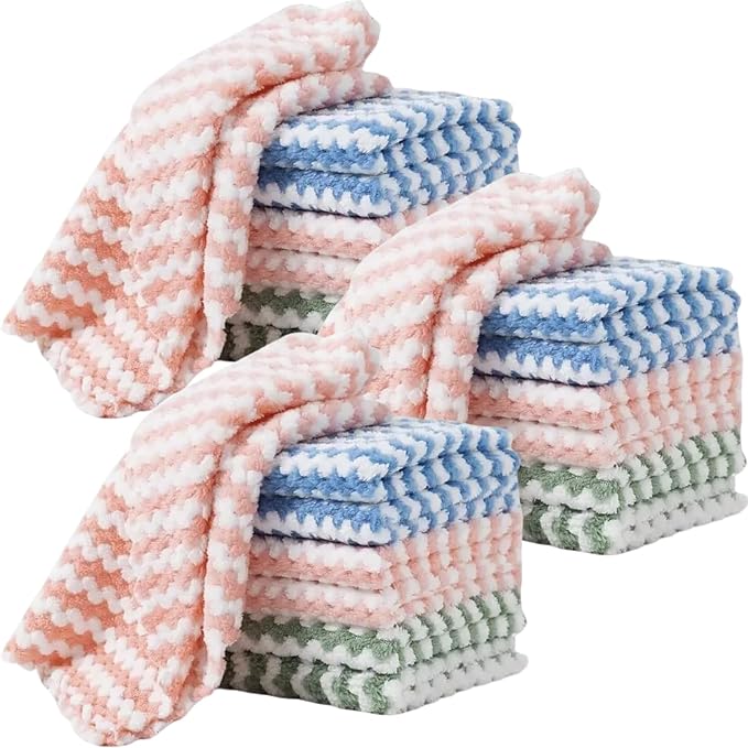 21 Pack Kitchen Towels Dish Towels Microfiber Cleaning Cloths – Ultra-Soft, Absorbent & Reusable 10" x 10" Lint Free Clo