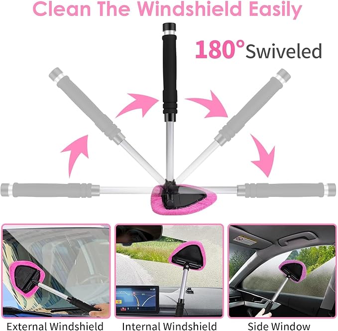 17pcs Car Cleaning Kit, Pink Car Interior Detailing Kit with High Power Handheld Vacuum, Detailing Brush Set, Windshield Cleaner, Cleaning Gel, Complete Auto Accessories for Women Gift