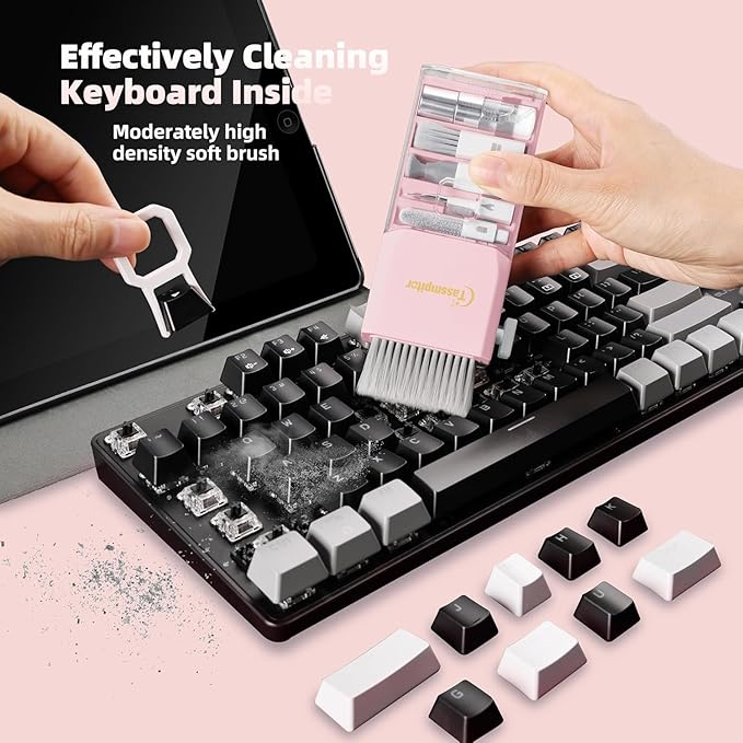 Tassmpitor Keyboard Cleaning Kit, All in 1 Laptop Cleaning Kit for MacBook iPhone iPad Camera Lens Airpods Computer, Compact Keyboard Cleaner with Spray and Brush, Multitool for Electronic Screen
