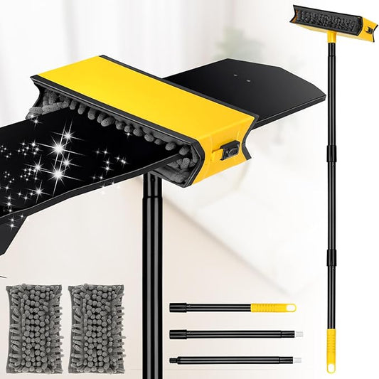 Ceiling Fan Cleaner Duster with Extension Pole, Fan Blade Cleaner Microfiber Cleaning Tool with Reusable Chenille Mop Head for High Ceiling Fan Blade Blinds Cobweb