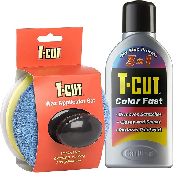 T-Cut Color Fast Dark Silver Scratch Remover, Car Wax Polish, Color Enhancer, 17 Oz & T-Cut Car Wax Microfibre Applicato