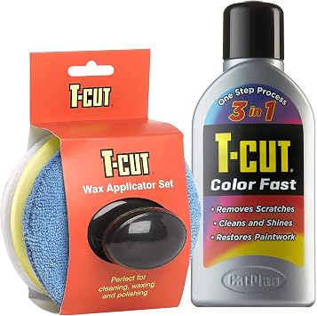 T-Cut Color Fast Dark Silver Scratch Remover, Car Wax Polish, Color Enhancer, 17 Oz & T-Cut Car Wax Microfibre Applicato